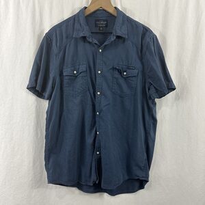 Lucky Brand Washed & Worn Blue Pearl Snap Short Sleeve Shirt Mens Size L